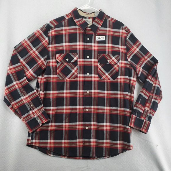 Chaps Men's Long Sleeve Casual Button Up Plaid Fitted Chest Pockets Red Large - Picture 2 of 12